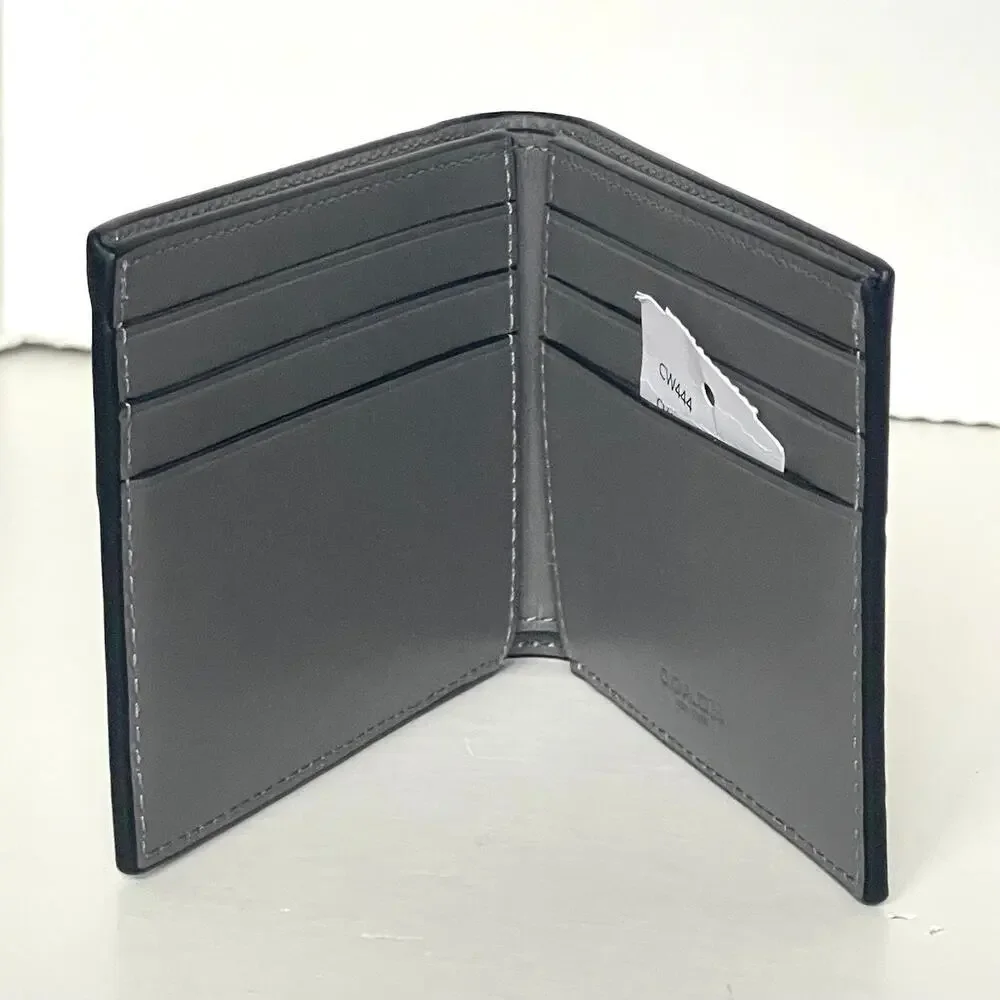 Coach Slim Billfold Wallet CW444 Charcoal Gray Embossed Leather Mens